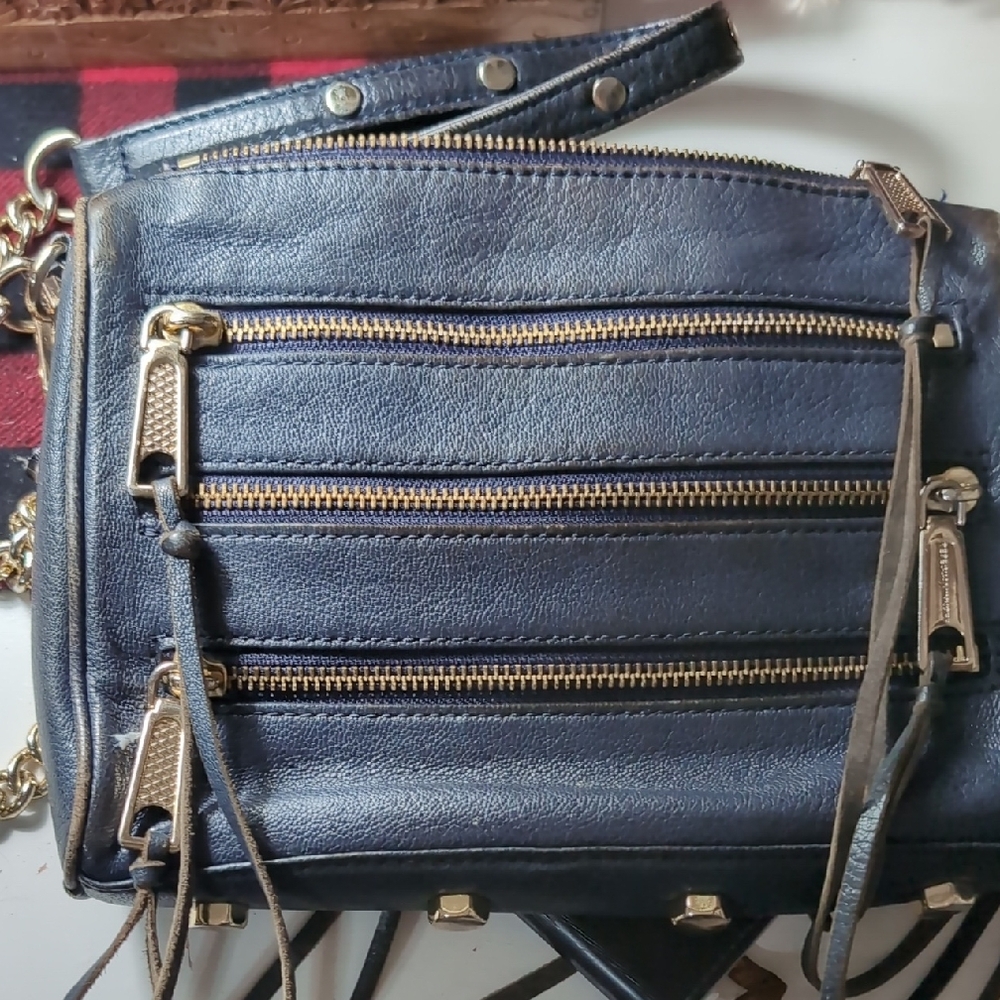 Rebecca Minkoff Purple and Gold Crossbody Bag with Multi-Zipper Design